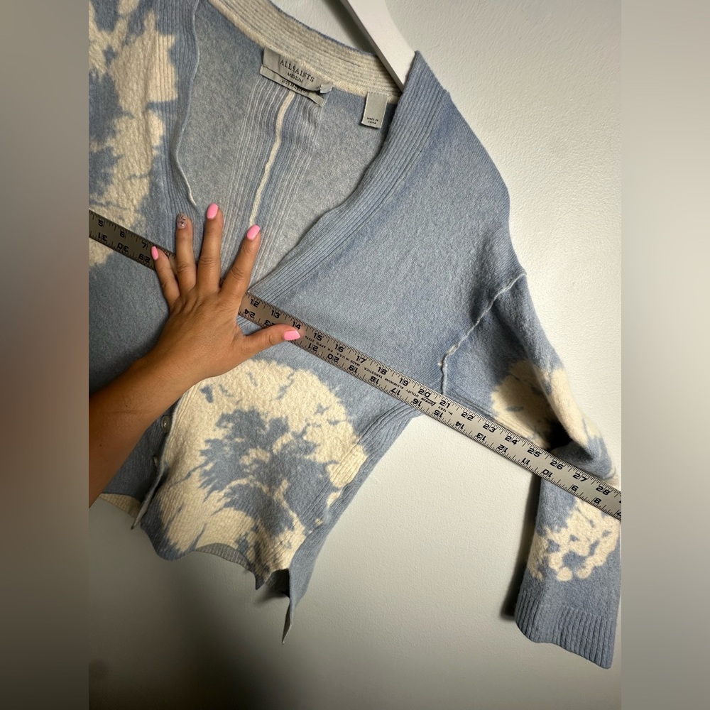 AllSaints Marea‎ Tie Dye Merino Wool Cardigan in Blue Women's  Luxury Sz Medium - Picture 13 of 17